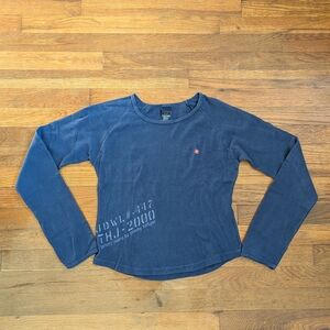 Vintage Women's Tommy Jean Long-Sleeve Cropped Shirt Medium Y2k 2000s Preppy